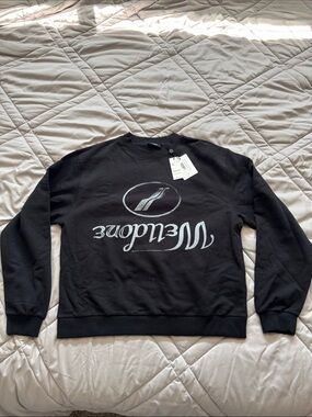 We11done Upside Down print Crewneck Sweater with Metallic Script